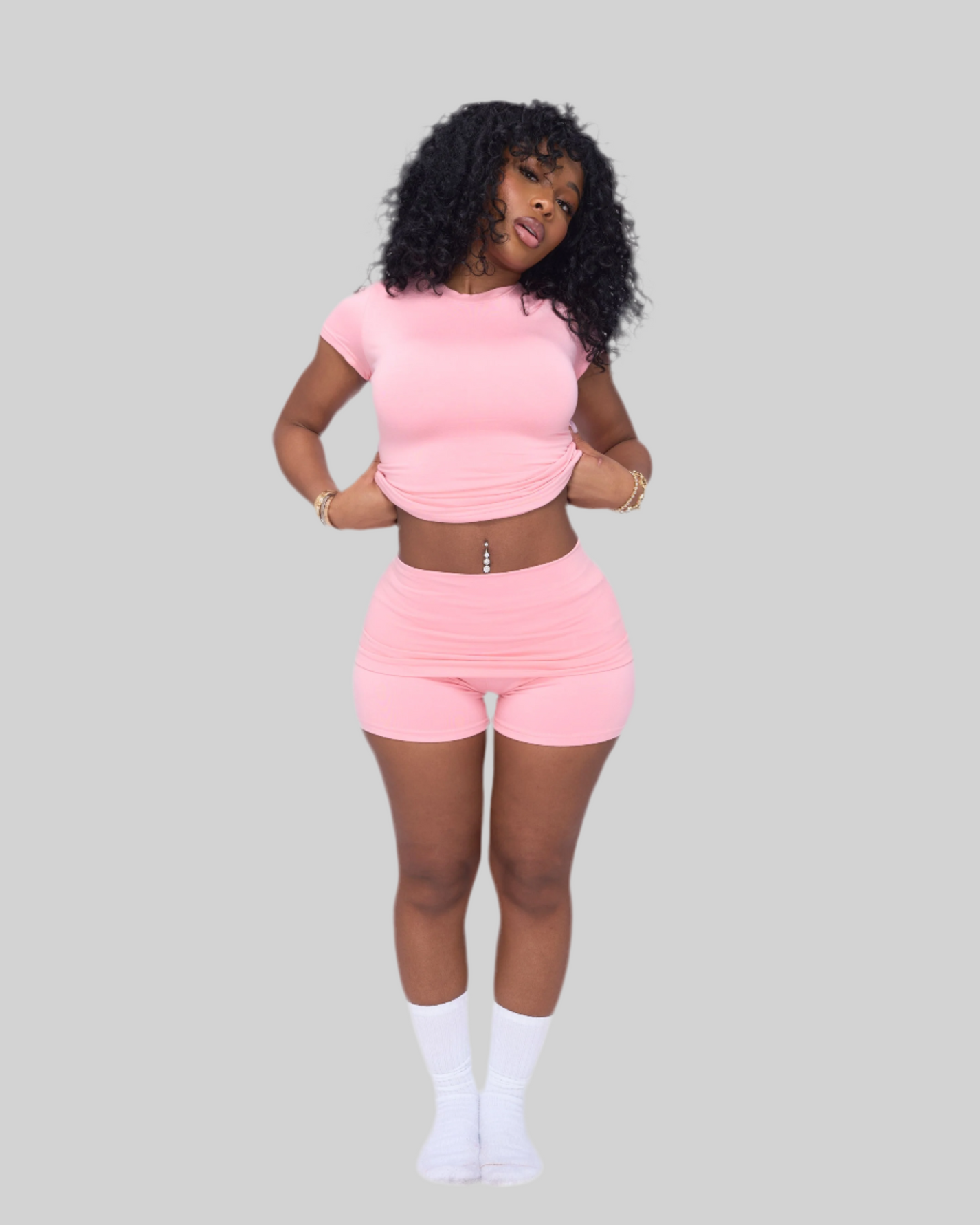 SEAMLESS MINI FOLD OVER SHORTS (PINK)