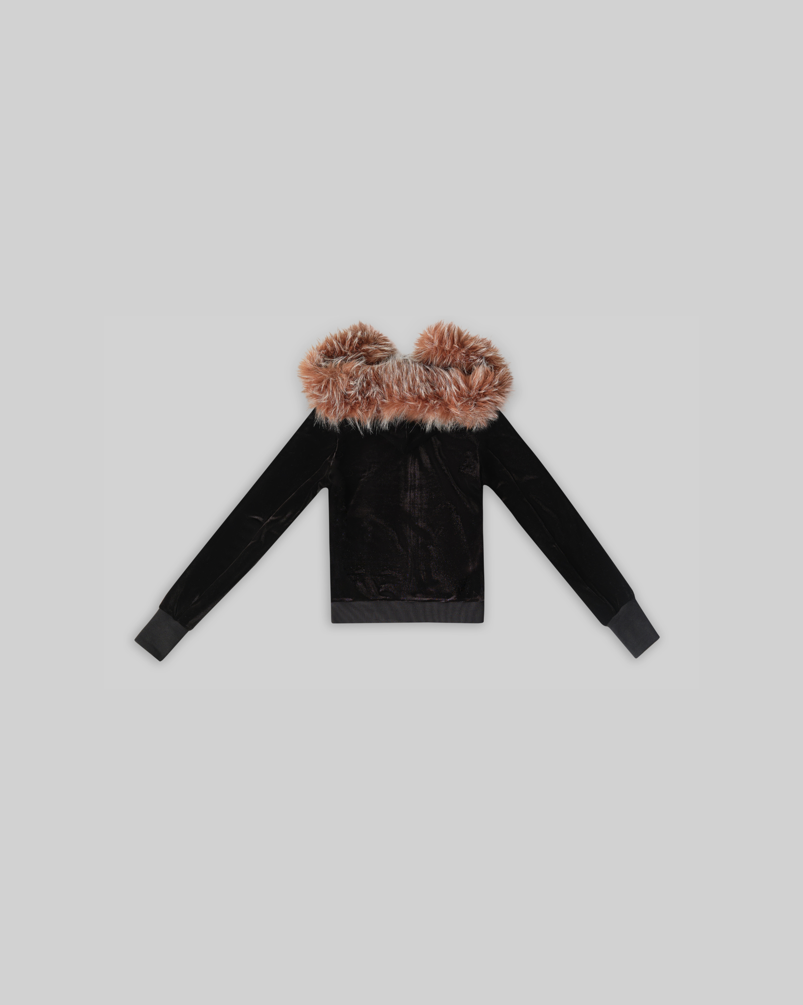 VELOUR PLUSH TRACKSUIT JACKET WITH FUR (BLACK)