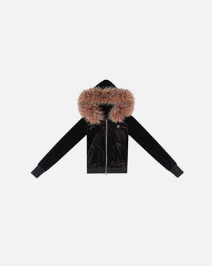 VELOUR PLUSH TRACKSUIT JACKET WITH FUR (BLACK)