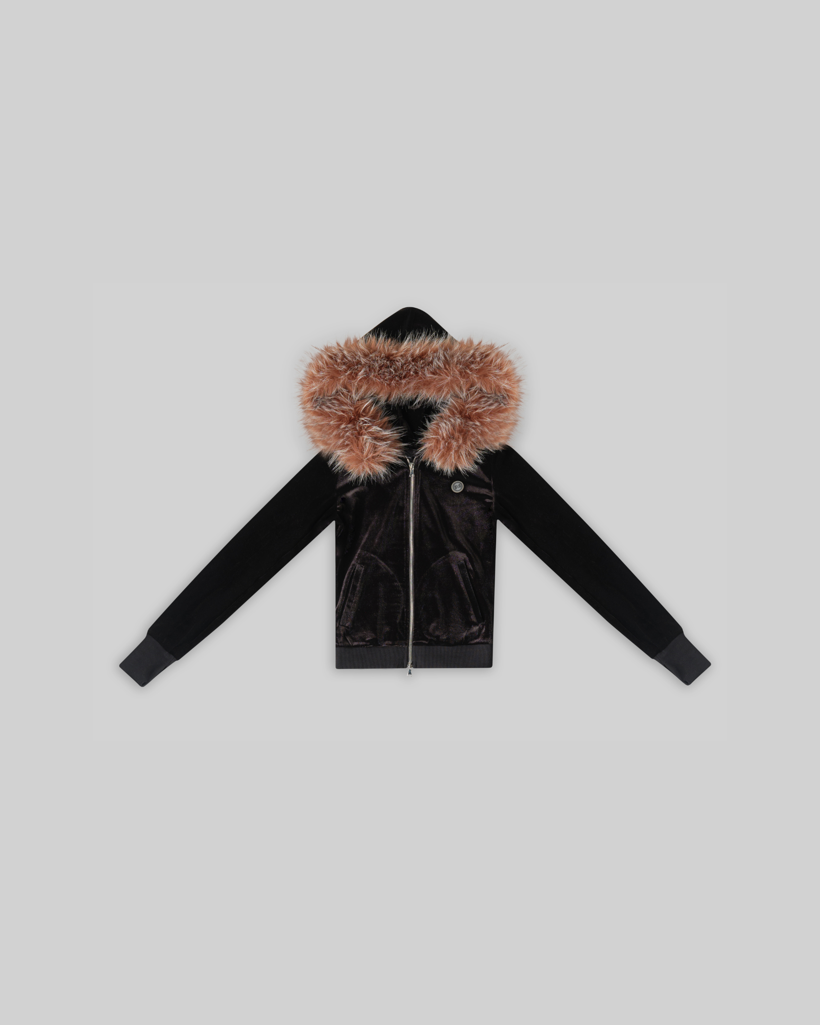 VELOUR PLUSH TRACKSUIT JACKET WITH FUR (BLACK) – WAYDAMIN