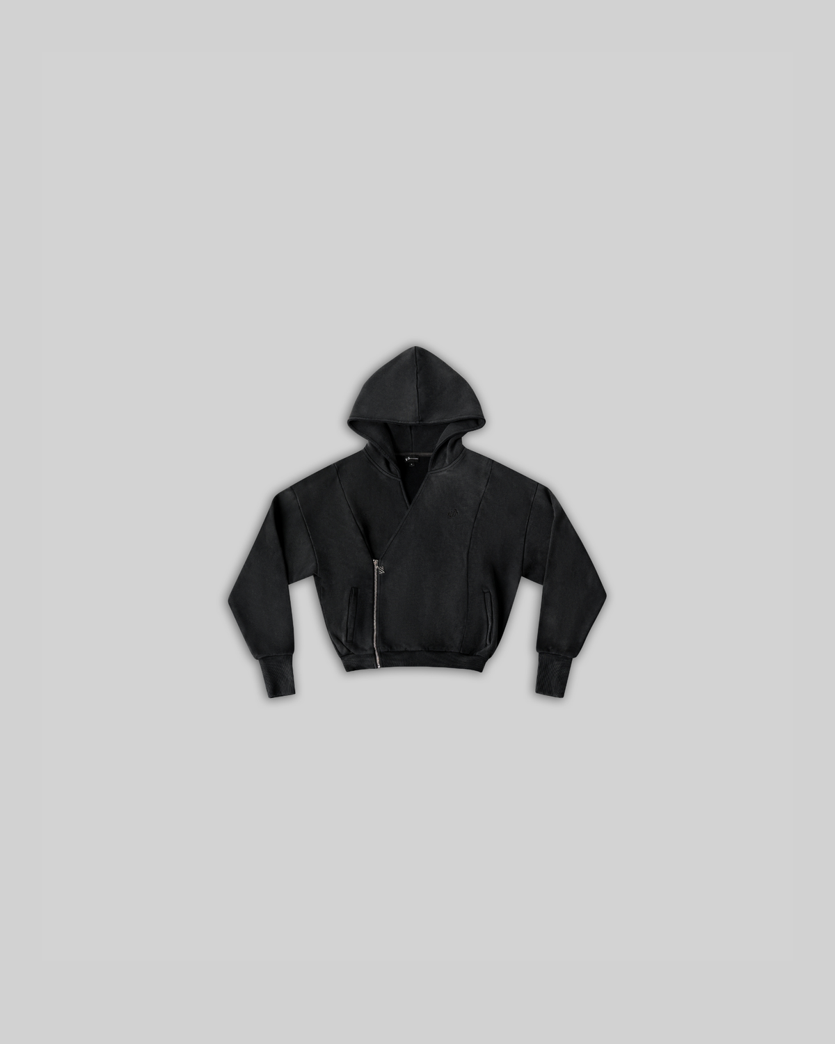 UNISEX ASYMMETRICAL ACID WASH ZIP UP JACKET - BLACK – WAYDAMIN