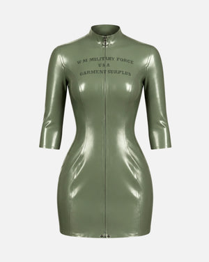 [PRE-ORDER] SURPLUS MINI LATEX ZIP DRESS (ARMY GREEN)