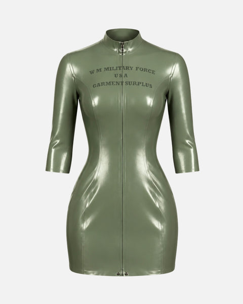 [PRE-ORDER] SURPLUS MINI LATEX ZIP DRESS (ARMY GREEN)
