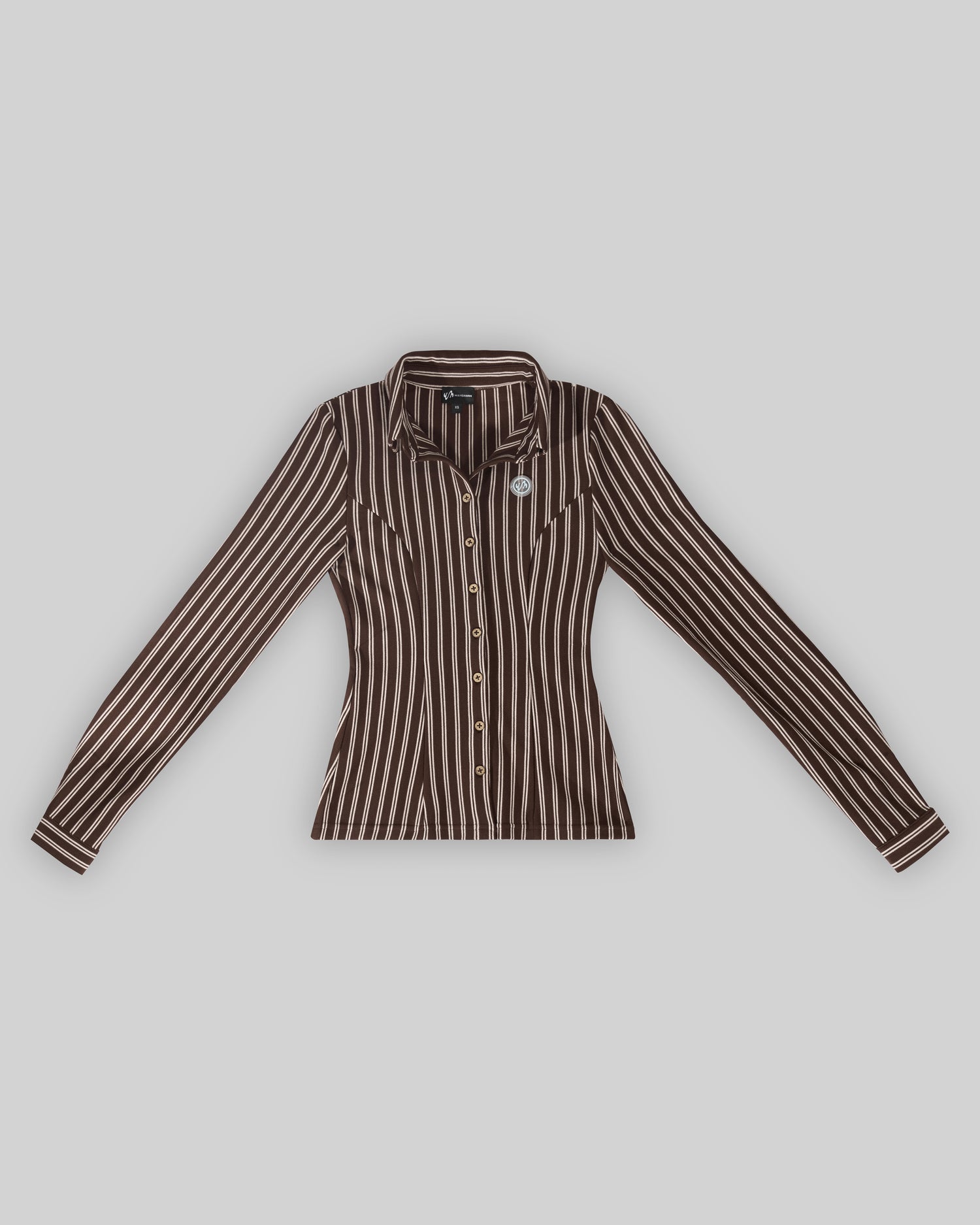 STRIPED V BUTTON TOP (ESPRESSO)